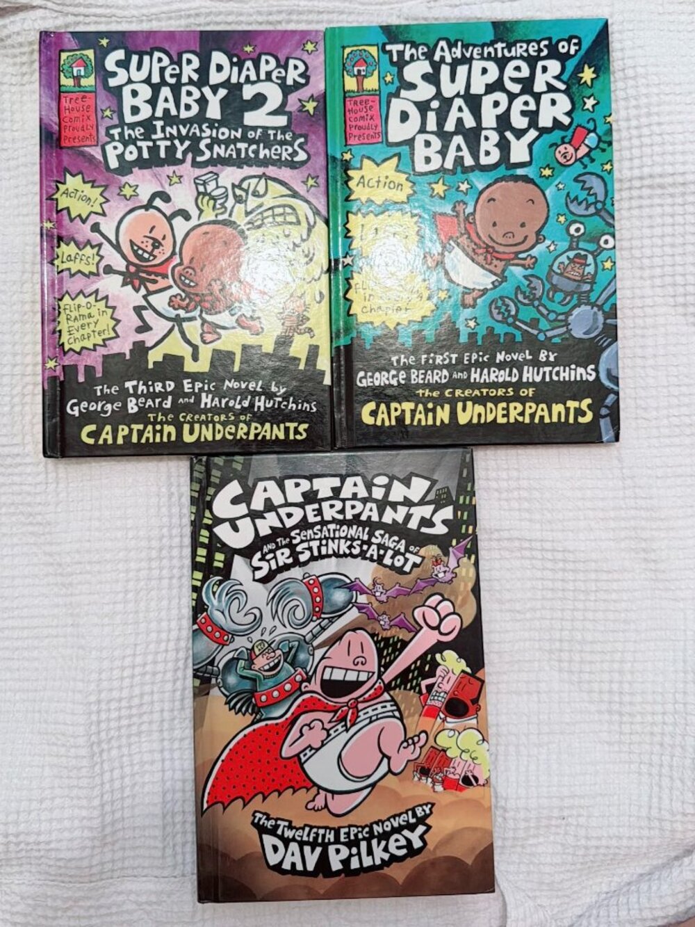Dav Pilkey Hardcover Lot Super Diaper Baby 1 2 & Captain Underpants Book 12